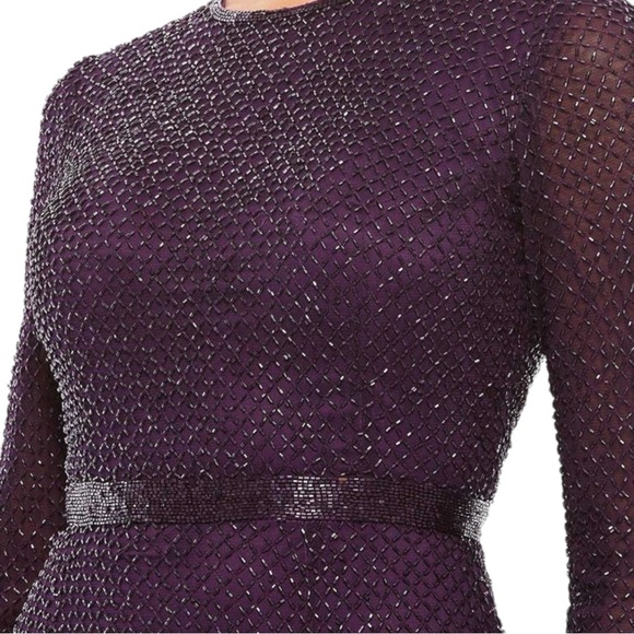 NWT Mac Duggal Evening 5056D Long Sleeve Beaded High Slit Gown in Aubergine Sz 6 - Picture 3 of 16
